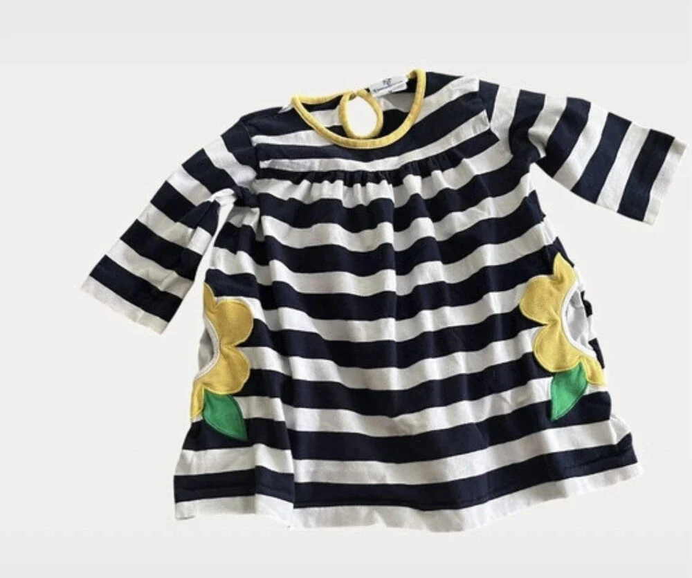 Florence Eiseman Baby Girls Nautical Stripe Flower Pocket Dress 12M